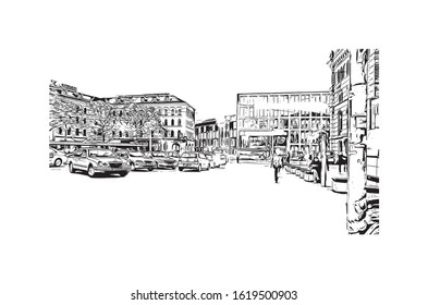 Building view with landmark of Hanover or Hannover is the capital of and largest city in the state of Lower Saxony. Hand drawn sketch illustration in vector.