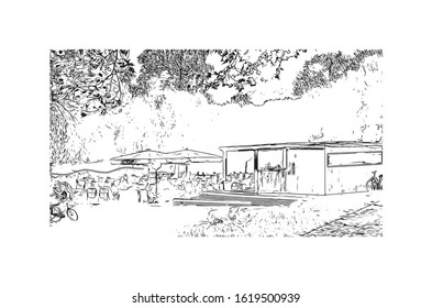 Building view with landmark of Hanover or Hannover is the capital of and largest city in the state of Lower Saxony. Hand drawn sketch illustration in vector.