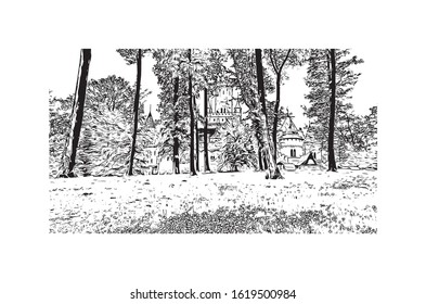 Building view with landmark of Hanover or Hannover is the capital of and largest city in the state of Lower Saxony. Hand drawn sketch illustration in vector.