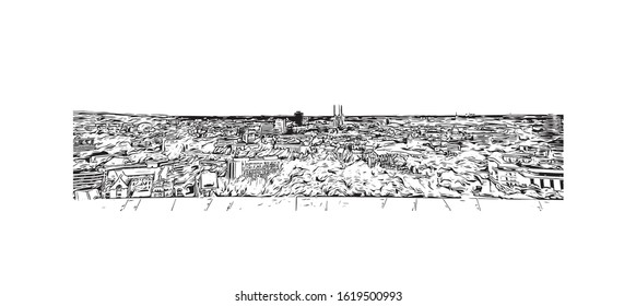 Building view with landmark of Hanover or Hannover is the capital of and largest city in the state of Lower Saxony. Hand drawn sketch illustration in vector.