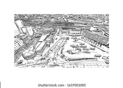 Building view with landmark of Hanover or Hannover is the capital of and largest city in the state of Lower Saxony. Hand drawn sketch illustration in vector.