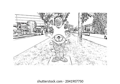 Building view with landmark of Hasselt is the 
city in Belgium. Hand drawn sketch illustration in vector.