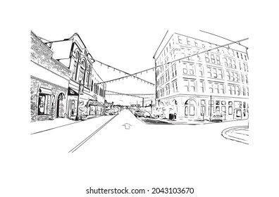 Building view with landmark of Hattiesburg is the 
city in Mississippi. Hand drawn sketch illustration in vector.