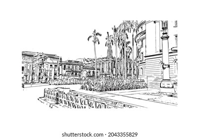 Building view with landmark of Havana is the 
capital of Cuba. Hand drawn sketch illustration in vector.