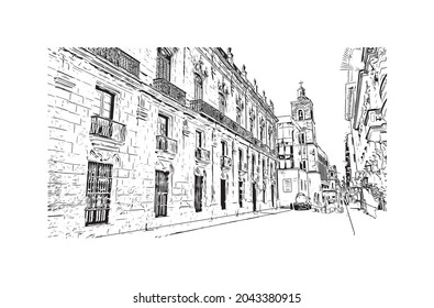 Building view with landmark of Havana is the 
capital of Cuba. Hand drawn sketch illustration in vector.