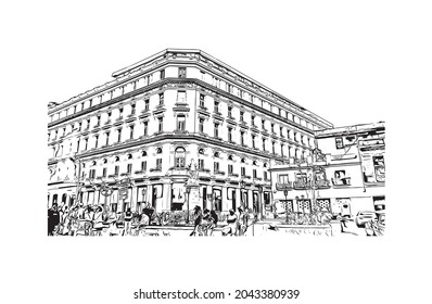 Building view with landmark of Havana is the 
capital of Cuba. Hand drawn sketch illustration in vector.