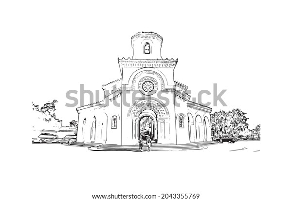 Building view with
landmark of Havana is the 
capital of Cuba. Hand drawn sketch
illustration in
vector.