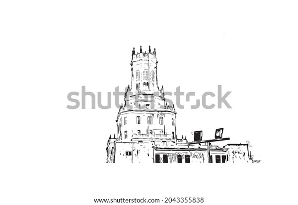 Building view with\
landmark of Havana is the \
capital of Cuba. Hand drawn sketch\
illustration in\
vector.