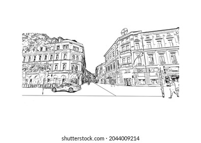 Building view with landmark of Heidelberg is the 
town in Germany. Hand drawn sketch illustration in vector.
