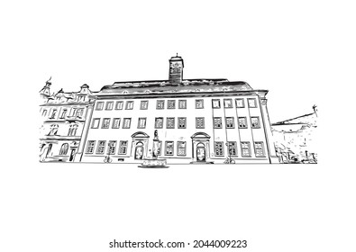 Building view with landmark of Heidelberg is the 
town in Germany. Hand drawn sketch illustration in vector.