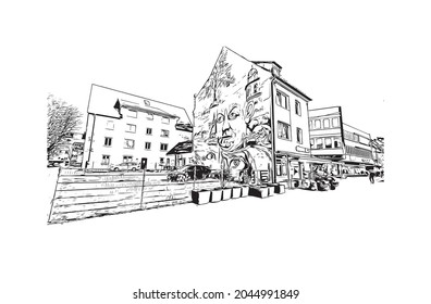 Building view with landmark of Heilbronn is the 
city in Germany. Hand drawn sketch illustration in vector.