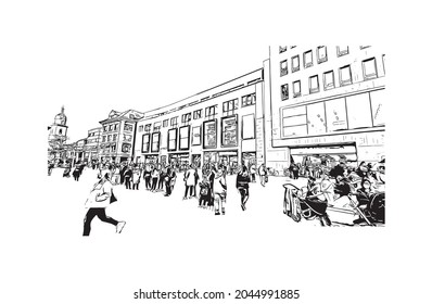 Building view with landmark of Heilbronn is the 
city in Germany. Hand drawn sketch illustration in vector.