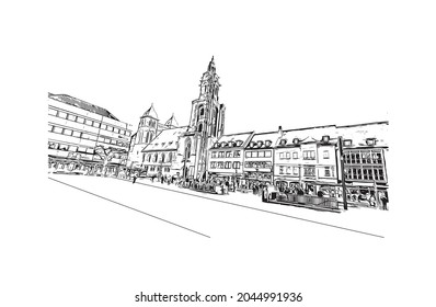 Building view with landmark of Heilbronn is the 
city in Germany. Hand drawn sketch illustration in vector.