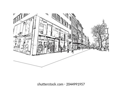 Building view with landmark of Heilbronn is the 
city in Germany. Hand drawn sketch illustration in vector.