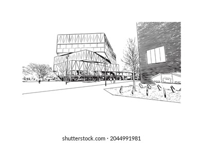 Building view with landmark of Heilbronn is the 
city in Germany. Hand drawn sketch illustration in vector.