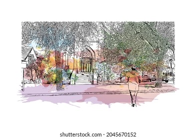 Building view with landmark of Helena is the 
city in Montana. Watercolor splash with hand drawn sketch illustration in vector.