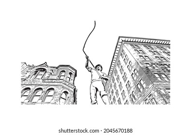 Building view with landmark of Helena is the 
city in Montana. Hand drawn sketch illustration in vector.