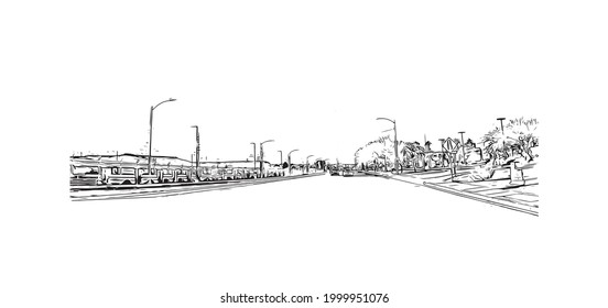 Building view with landmark of Henderson is the 
city in Nevada. Hand drawn sketch illustration in vector.