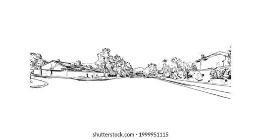 Building view with landmark of Henderson is the 
city in Nevada. Hand drawn sketch illustration in vector.