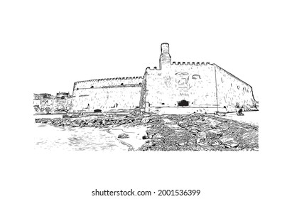 Building view with landmark of Heraklion is the 
city in Greece. Hand drawn sketch illustration in vector.