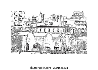 Building view with landmark of Heraklion is the 
city in Greece. Hand drawn sketch illustration in vector.