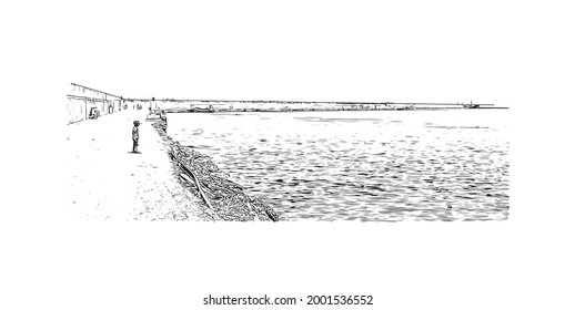 Building view with landmark of Heraklion is the 
city in Greece. Hand drawn sketch illustration in vector.