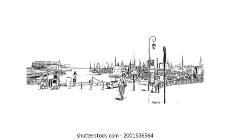 Building view with landmark of Heraklion is the 
city in Greece. Hand drawn sketch illustration in vector.