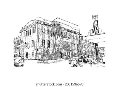 Building view with landmark of Heraklion is the 
city in Greece. Hand drawn sketch illustration in vector.