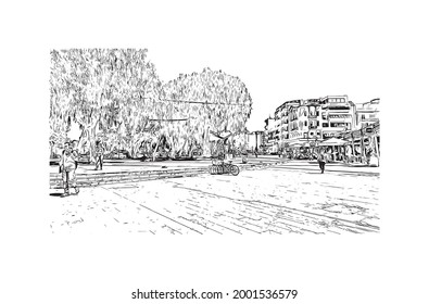 Building view with landmark of Heraklion is the 
city in Greece. Hand drawn sketch illustration in vector.