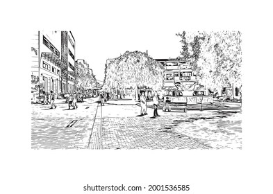 Building view with landmark of Heraklion is the 
city in Greece. Hand drawn sketch illustration in vector.