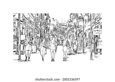 Building view with landmark of Heraklion is the 
city in Greece. Hand drawn sketch illustration in vector.