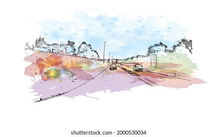 Building view with landmark of Hereford is the 
city in England. Hand drawn sketch illustration in vector.