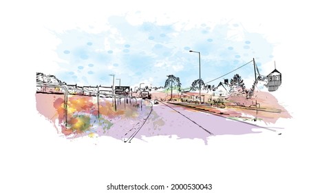 Building view with landmark of Hereford is the 
city in England. Hand drawn sketch illustration in vector.