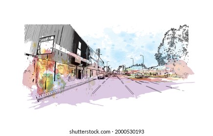 Building view with landmark of Hereford is the 
city in England. Hand drawn sketch illustration in vector.