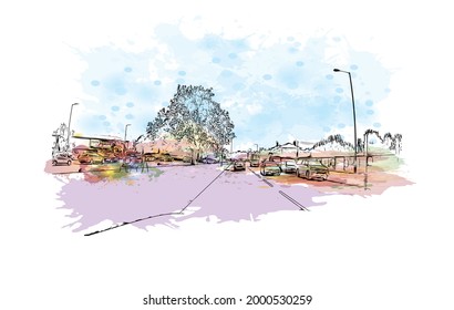Building view with landmark of Hereford is the 
city in England. Hand drawn sketch illustration in vector.
