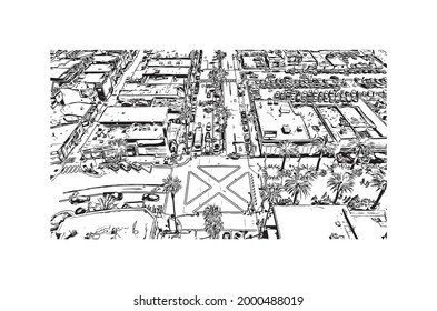 Building view with landmark of Hermosa  is the 
city in California. Hand drawn sketch illustration in vector.
