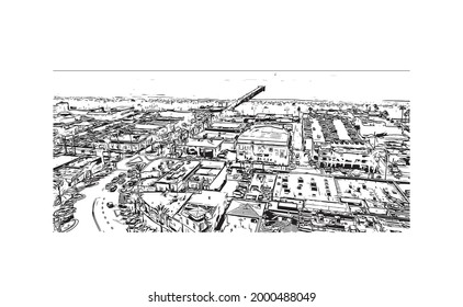 Building view with landmark of Hermosa  is the 
city in California. Hand drawn sketch illustration in vector.