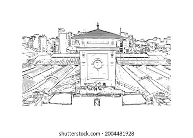 Building view with landmark of Ho Chi Minh is the city in Vietnam. Hand drawn sketch illustration in vector.