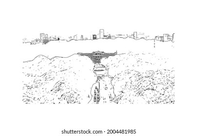 Building view with landmark of Ho Chi Minh is the city in Vietnam. Hand drawn sketch illustration in vector.