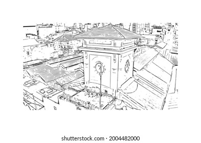 Building view with landmark of Ho Chi Minh is the city in Vietnam. Hand drawn sketch illustration in vector.