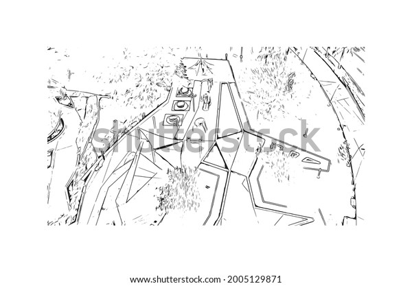Building view with
landmark of Hollywood is a city in Florida. Hand drawn sketch
illustration in
vector.