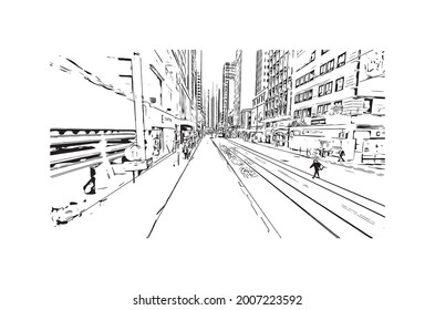 Construir vistas con un punto de referencia en Hong Kong es el 
región administrativa especial china. Dibujo a mano de ilustración de esbozo en vector.