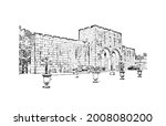 Building view with landmark of Hot Springs is a city in Arkansas. Hand drawn sketch illustration in vector.