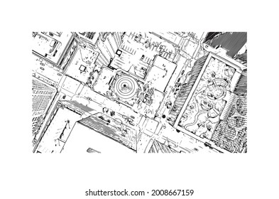 Construir vista con un punto de referencia de Houston es una gran metrópolis en Texas. Dibujo a mano de ilustración de esbozo en vector.