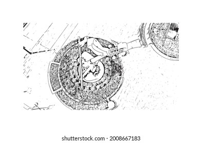 Building view with landmark of Houston is a large metropolis in Texas. Hand drawn sketch illustration in vector.