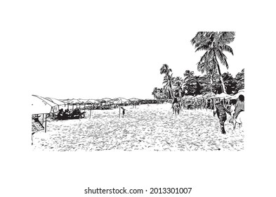 Building view with landmark of Hua Hin is a city in Thailand. Hand drawn sketch illustration in vector.