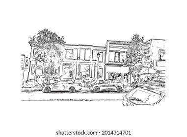 Building view with landmark of Huntsville is the 
city in Alabama. Hand drawn sketch illustration in vector.