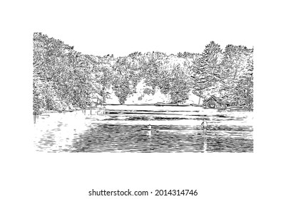 Building view with landmark of Huntsville is the 
city in Alabama. Hand drawn sketch illustration in vector.