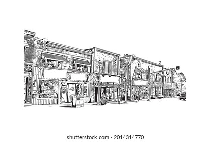 La vista de edificio con un punto de referencia de Huntsville es el 
ciudad de Alabama. Dibujo a mano de ilustración de esbozo en vector.