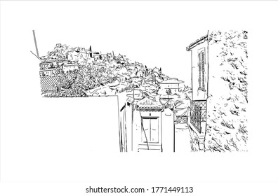 Building view with landmark of Hyderabad is the capital of southern India's Telangana state .Hand drawn sketch illustration in vector.